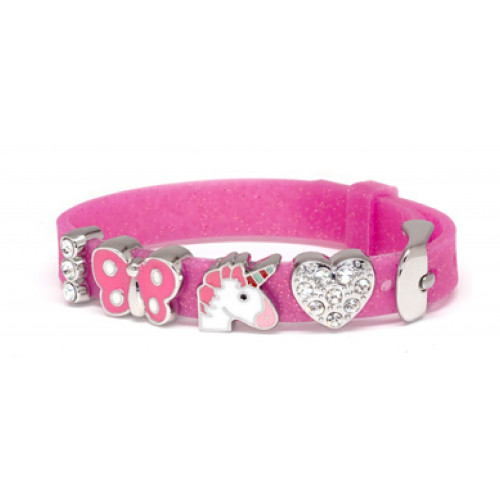 BIOJOUX BJB011 Bracelet In Silicone Color Glitter Fuchsia With 4 Rhodium Charms 0031158