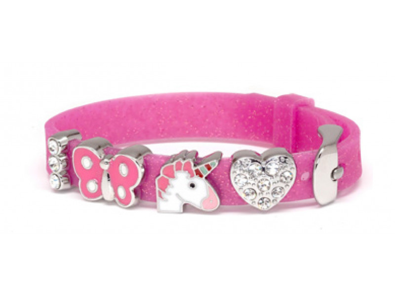 BIOJOUX BJB011 Bracelet In Silicone Color Glitter Fuchsia With 4 Rhodium Charms 0031158
