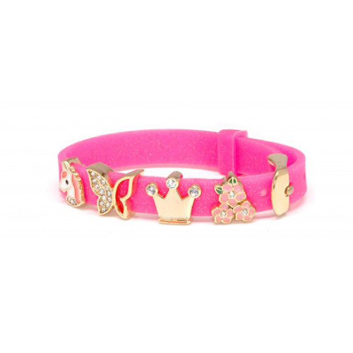 BIOJOUX BJB012 Bracelet In Silicone Color Glitter Deep Rose With 4 GP Charms 0031159