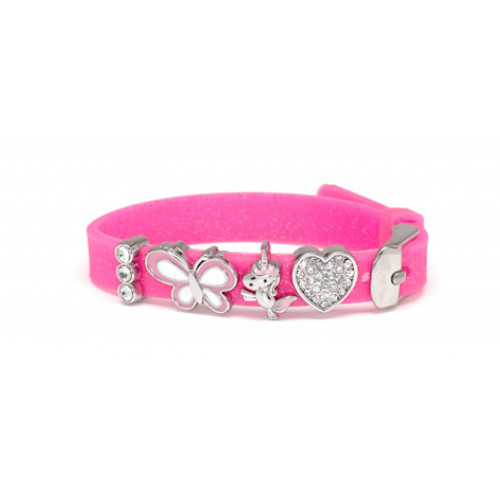 BIOJOUX BJB014 Bracelet In Silicone Color Glitter Deep Rose With 4 Rhodium Charms 0031161