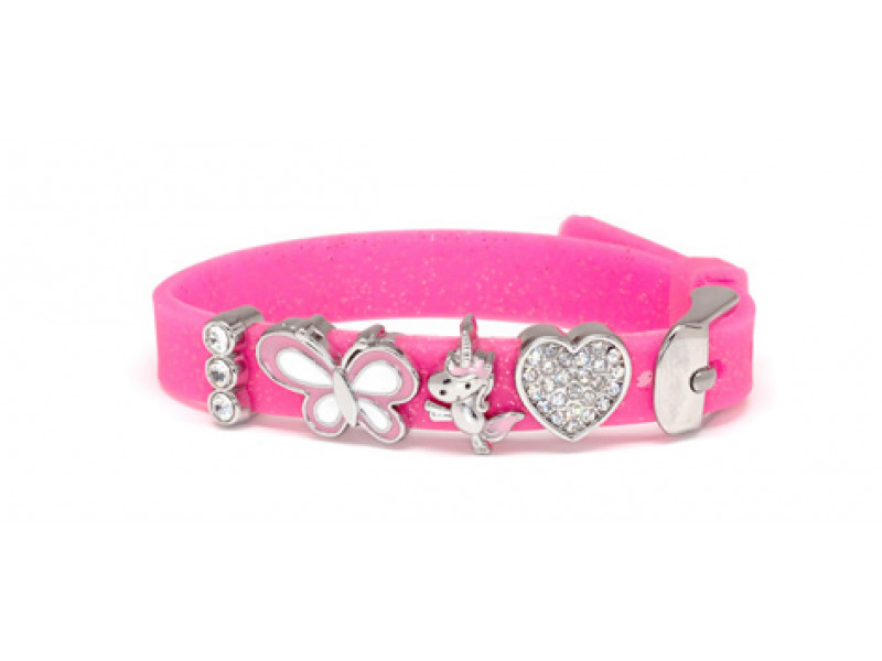 BIOJOUX BJB014 Bracelet In Silicone Color Glitter Deep Rose With 4 Rhodium Charms 0031161